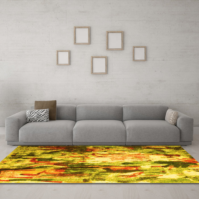 Machine Washable Abstract Yellow Contemporary Rug in a Living Room, wshcon1142yw