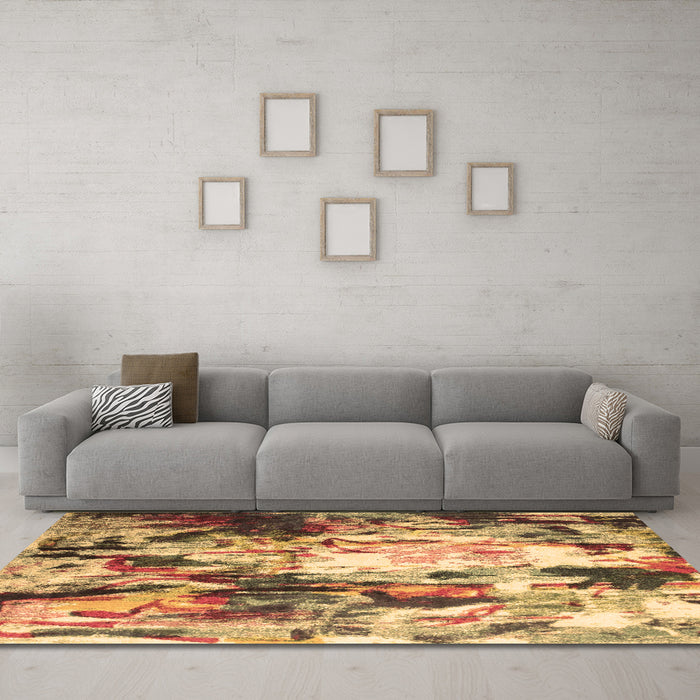 Machine Washable Abstract Brown Contemporary Rug in a Living Room,, wshcon1142brn