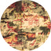 Round Abstract Brown Contemporary Rug, con1142brn