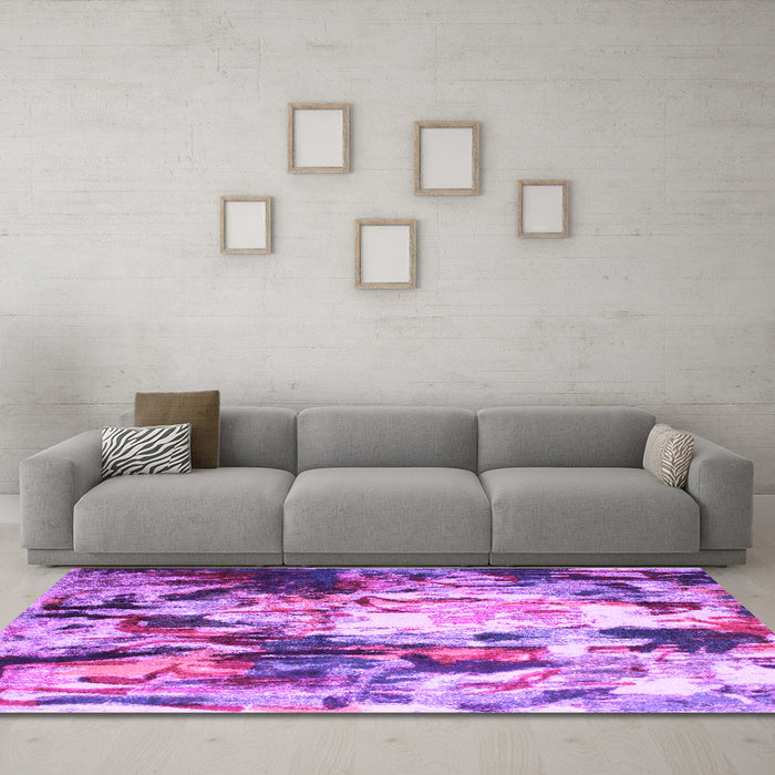 Machine Washable Abstract Purple Contemporary Area Rugs in a Living Room, wshcon1142pur