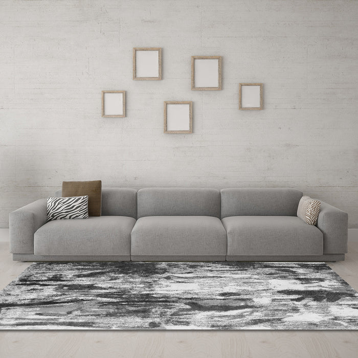 Machine Washable Abstract Gray Contemporary Rug in a Living Room,, wshcon1142gry