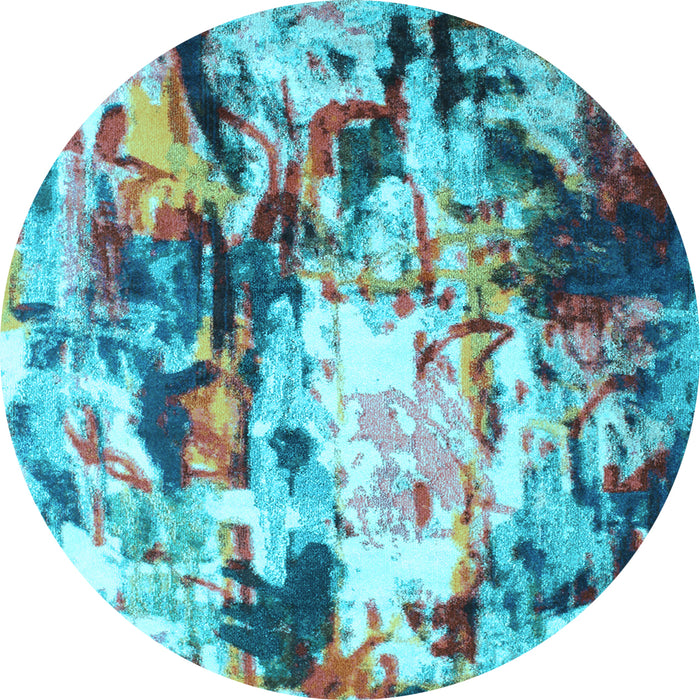 Round Machine Washable Abstract Light Blue Contemporary Rug, wshcon1142lblu