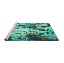 Sideview of Machine Washable Abstract Turquoise Contemporary Area Rugs, wshcon1142turq