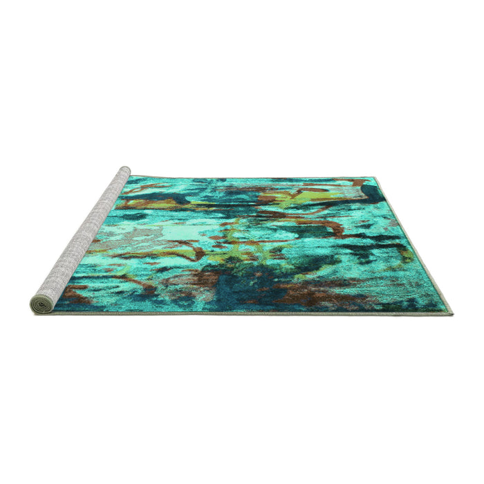 Sideview of Machine Washable Abstract Turquoise Contemporary Area Rugs, wshcon1142turq