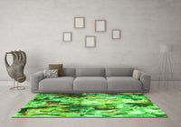 Machine Washable Abstract Green Contemporary Rug, wshcon1142grn