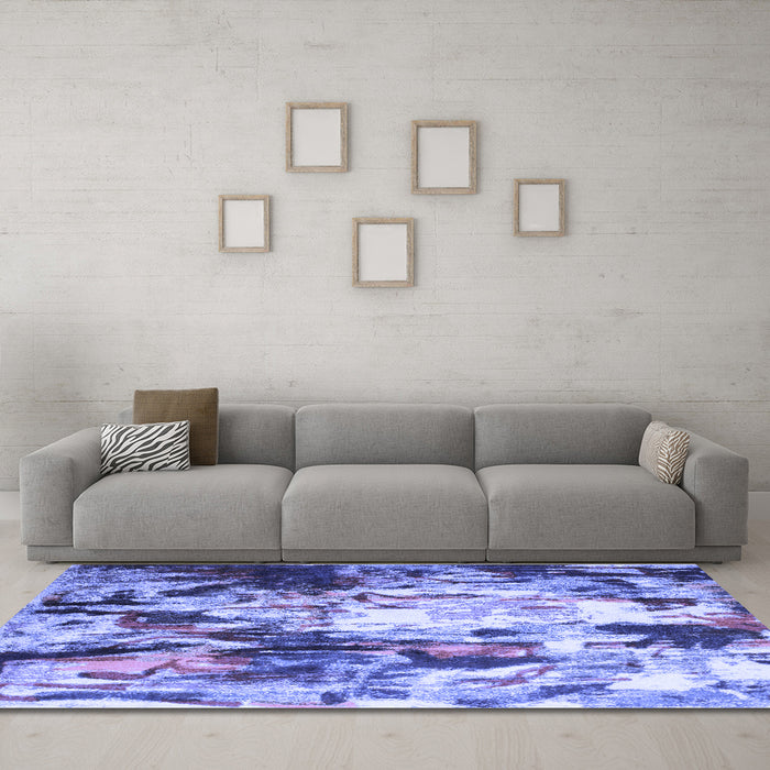 Machine Washable Abstract Blue Contemporary Rug in a Living Room, wshcon1142blu