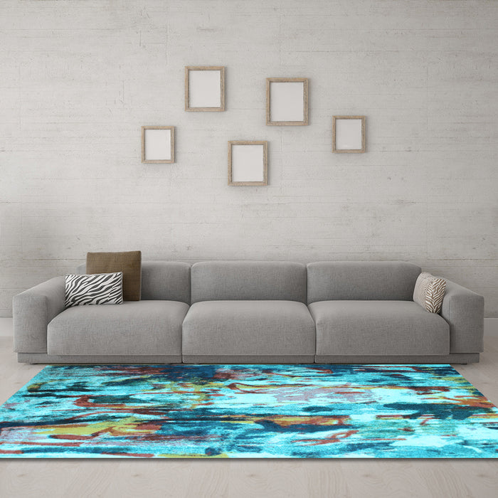 Machine Washable Abstract Light Blue Contemporary Rug in a Living Room, wshcon1142lblu