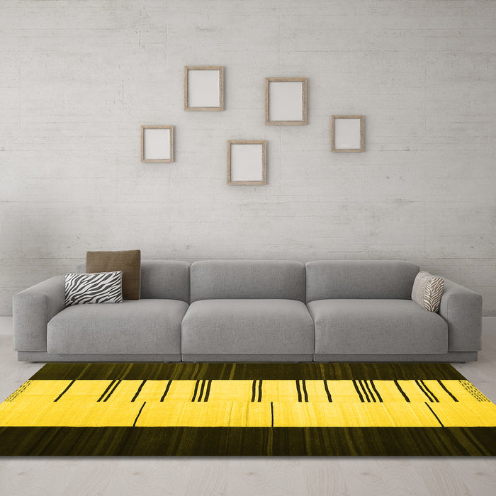 Machine Washable Abstract Yellow Contemporary Rug in a Living Room, wshcon1145yw