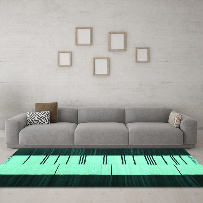 Machine Washable Abstract Turquoise Contemporary Area Rugs in a Living Room,, wshcon1145turq
