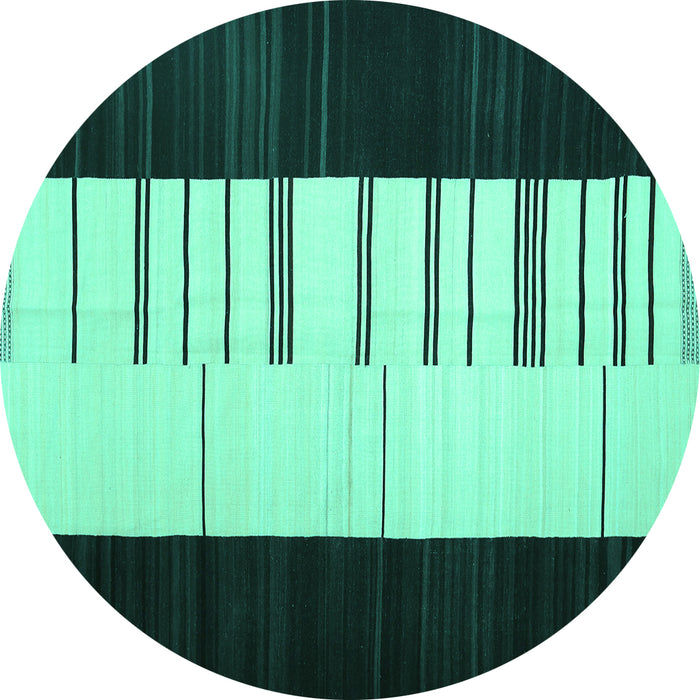 Round Abstract Turquoise Contemporary Rug, con1145turq