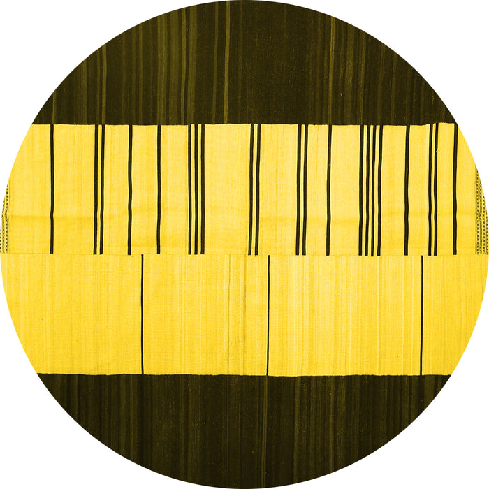 Round Machine Washable Abstract Yellow Contemporary Rug, wshcon1145yw