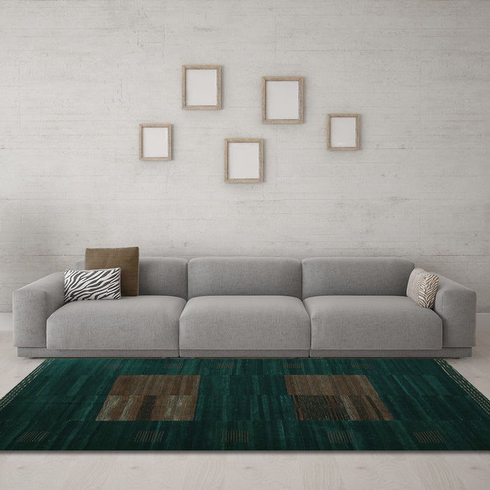 Machine Washable Abstract Turquoise Contemporary Area Rugs in a Living Room,, wshcon1146turq