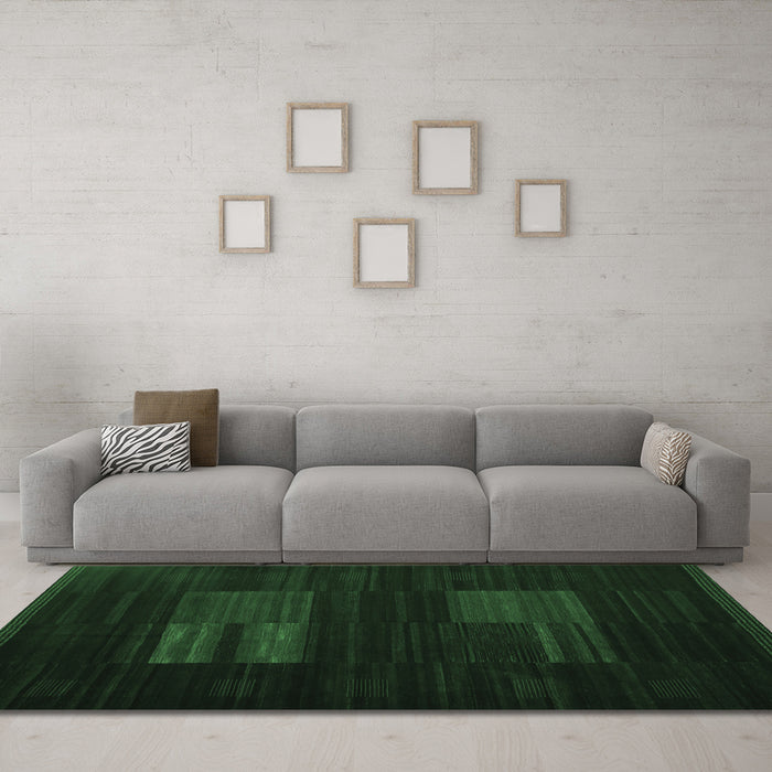 Machine Washable Abstract Emerald Green Contemporary Area Rugs in a Living Room,, wshcon1146emgrn