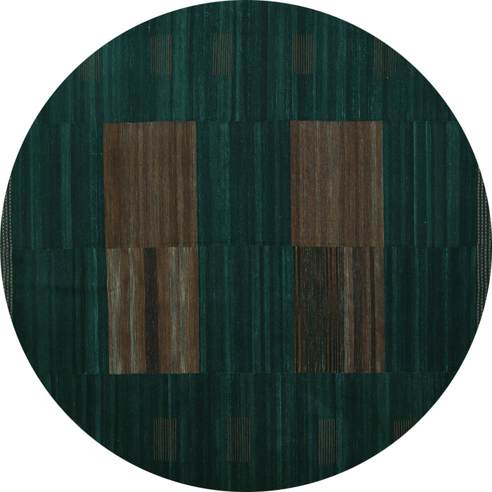 Round Machine Washable Abstract Turquoise Contemporary Area Rugs, wshcon1146turq