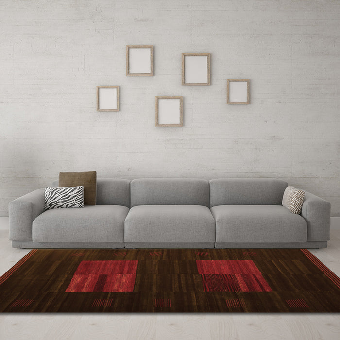 Machine Washable Abstract Orange Contemporary Area Rugs in a Living Room, wshcon1146org