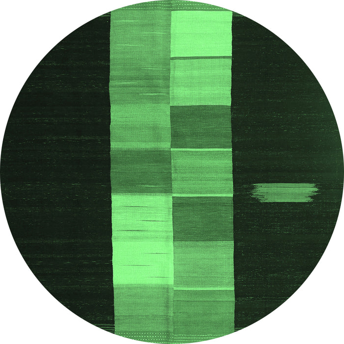 Round Abstract Emerald Green Contemporary Rug, con1147emgrn