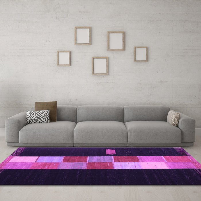 Machine Washable Abstract Purple Contemporary Area Rugs in a Living Room, wshcon1147pur