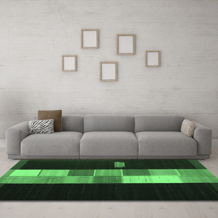 Machine Washable Abstract Emerald Green Contemporary Area Rugs in a Living Room,, wshcon1147emgrn
