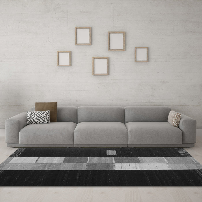 Machine Washable Abstract Gray Contemporary Rug in a Living Room,, wshcon1147gry