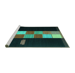 Sideview of Machine Washable Abstract Turquoise Contemporary Area Rugs, wshcon1147turq
