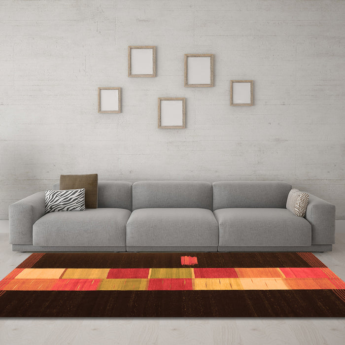 Machine Washable Abstract Orange Contemporary Area Rugs in a Living Room, wshcon1147org