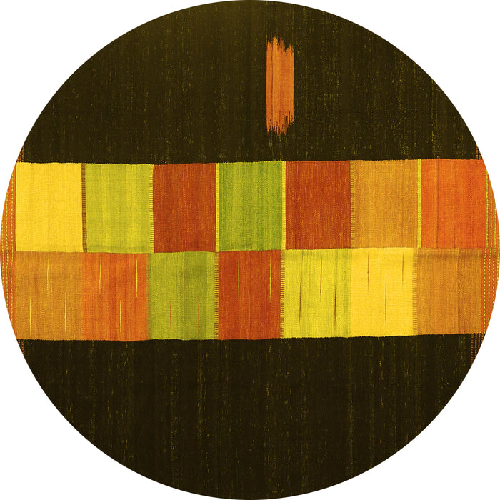 Round Abstract Yellow Contemporary Rug, con1147yw