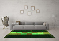 Machine Washable Abstract Green Contemporary Rug, wshcon1147grn