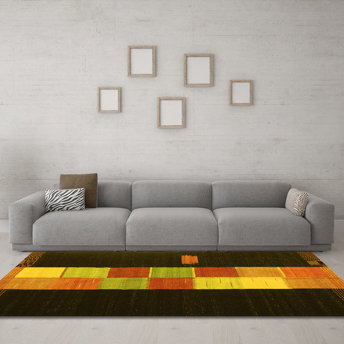 Machine Washable Abstract Yellow Contemporary Rug in a Living Room, wshcon1147yw