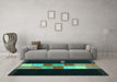 Machine Washable Abstract Turquoise Contemporary Area Rugs in a Living Room,, wshcon1147turq