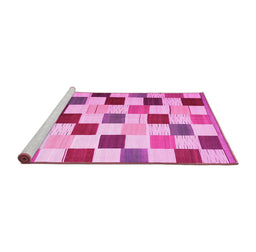 Sideview of Machine Washable Checkered Pink Modern Rug, wshcon1148pnk
