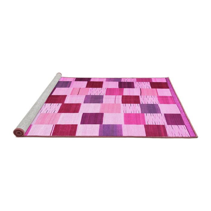 Sideview of Machine Washable Checkered Pink Modern Rug, wshcon1148pnk