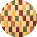 Round Checkered Brown Modern Rug, con1148brn
