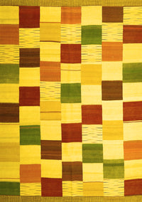 Checkered Yellow Modern Rug, con1148yw