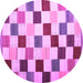 Round Machine Washable Checkered Purple Modern Area Rugs, wshcon1148pur