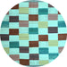 Round Machine Washable Checkered Light Blue Modern Rug, wshcon1148lblu