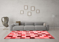 Machine Washable Checkered Red Modern Rug, wshcon1148red