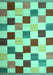 Machine Washable Checkered Turquoise Modern Area Rugs, wshcon1148turq