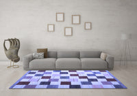 Machine Washable Checkered Blue Modern Rug, wshcon1148blu