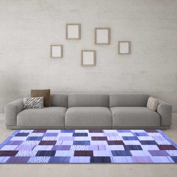 Machine Washable Checkered Blue Modern Rug in a Living Room, wshcon1148blu