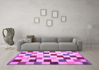 Machine Washable Checkered Purple Modern Rug, wshcon1148pur