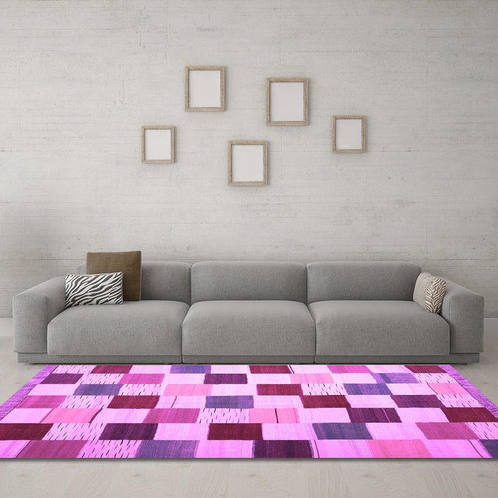 Machine Washable Checkered Purple Modern Area Rugs in a Living Room, wshcon1148pur