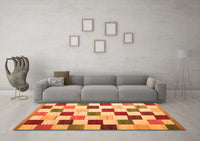 Machine Washable Checkered Orange Modern Rug, wshcon1148org