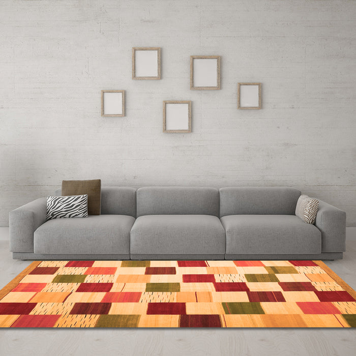Machine Washable Checkered Orange Modern Area Rugs in a Living Room, wshcon1148org