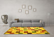 Machine Washable Checkered Yellow Modern Rug in a Living Room, wshcon1148yw