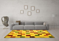 Machine Washable Checkered Yellow Modern Rug, wshcon1148yw