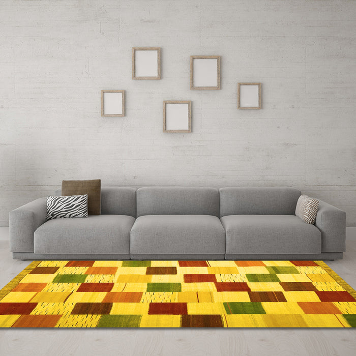 Machine Washable Checkered Yellow Modern Rug in a Living Room, wshcon1148yw
