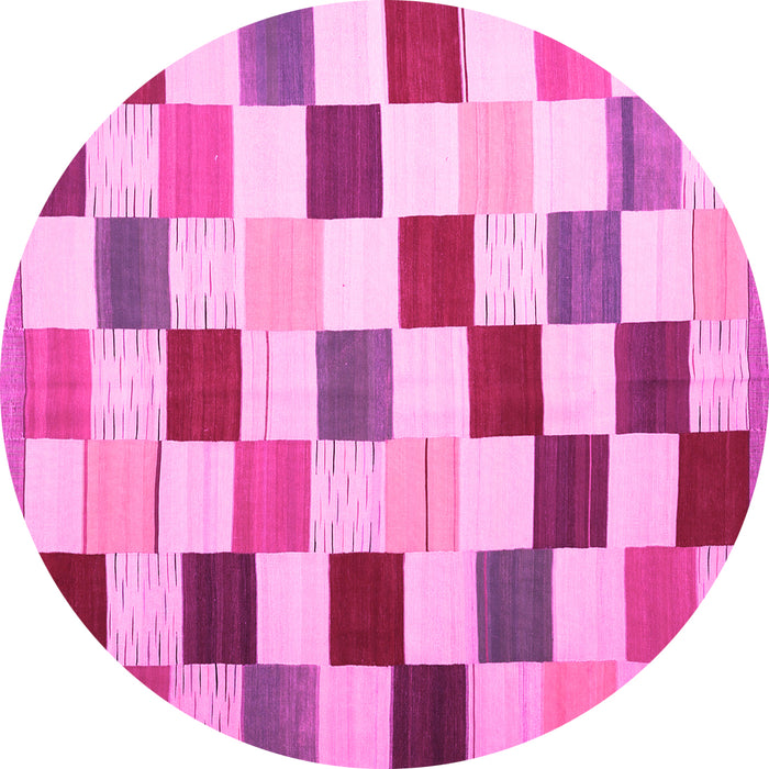 Round Machine Washable Checkered Pink Modern Rug, wshcon1148pnk