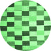 Round Machine Washable Checkered Emerald Green Modern Area Rugs, wshcon1148emgrn