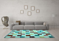 Machine Washable Checkered Light Blue Modern Rug, wshcon1148lblu