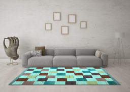 Machine Washable Checkered Light Blue Modern Rug in a Living Room, wshcon1148lblu